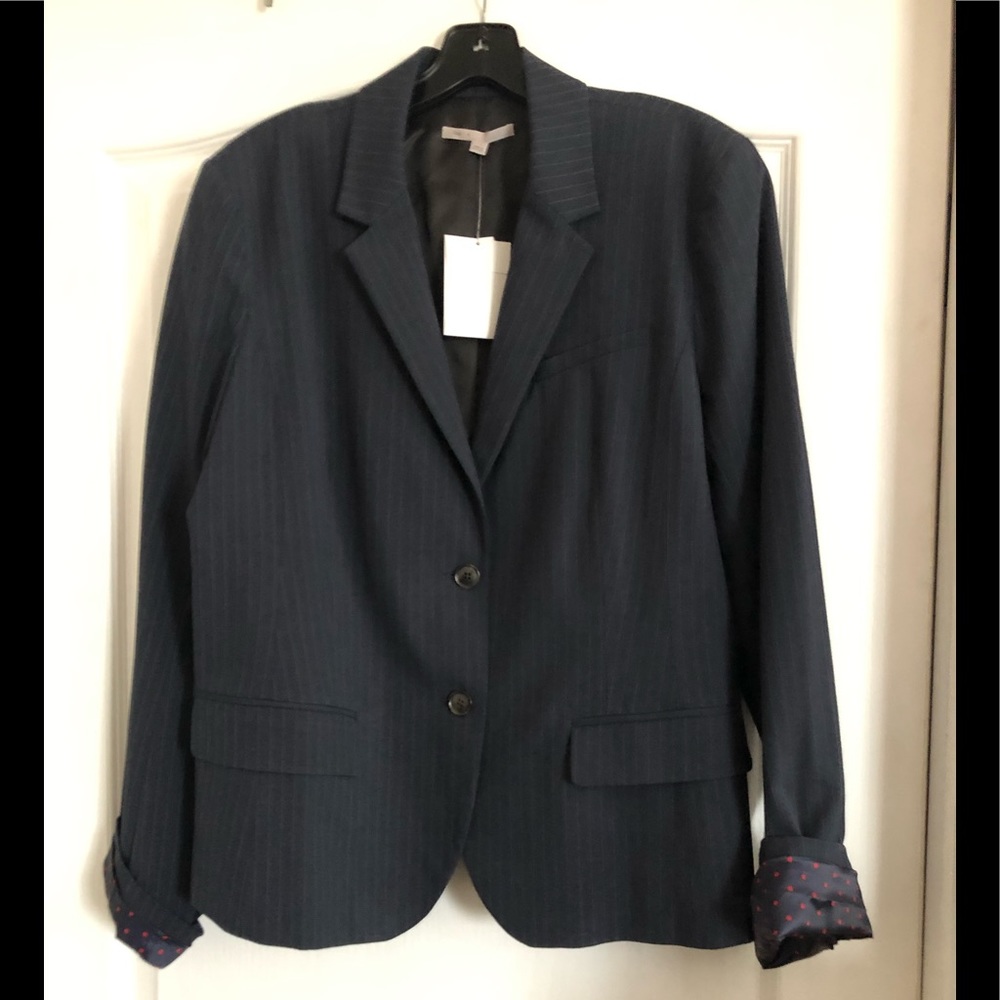 Gap Navy & White Pinstripe Blazer w/ red dot cuff